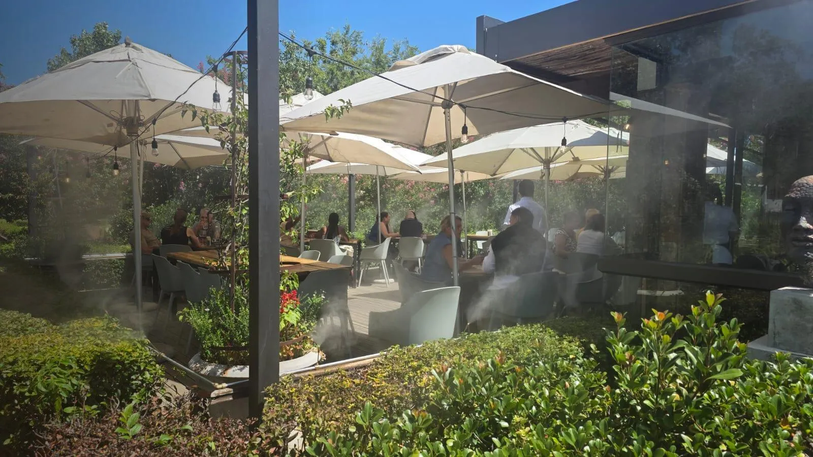 High-pressure outdoor misting system cooling restaurant patio South Africa