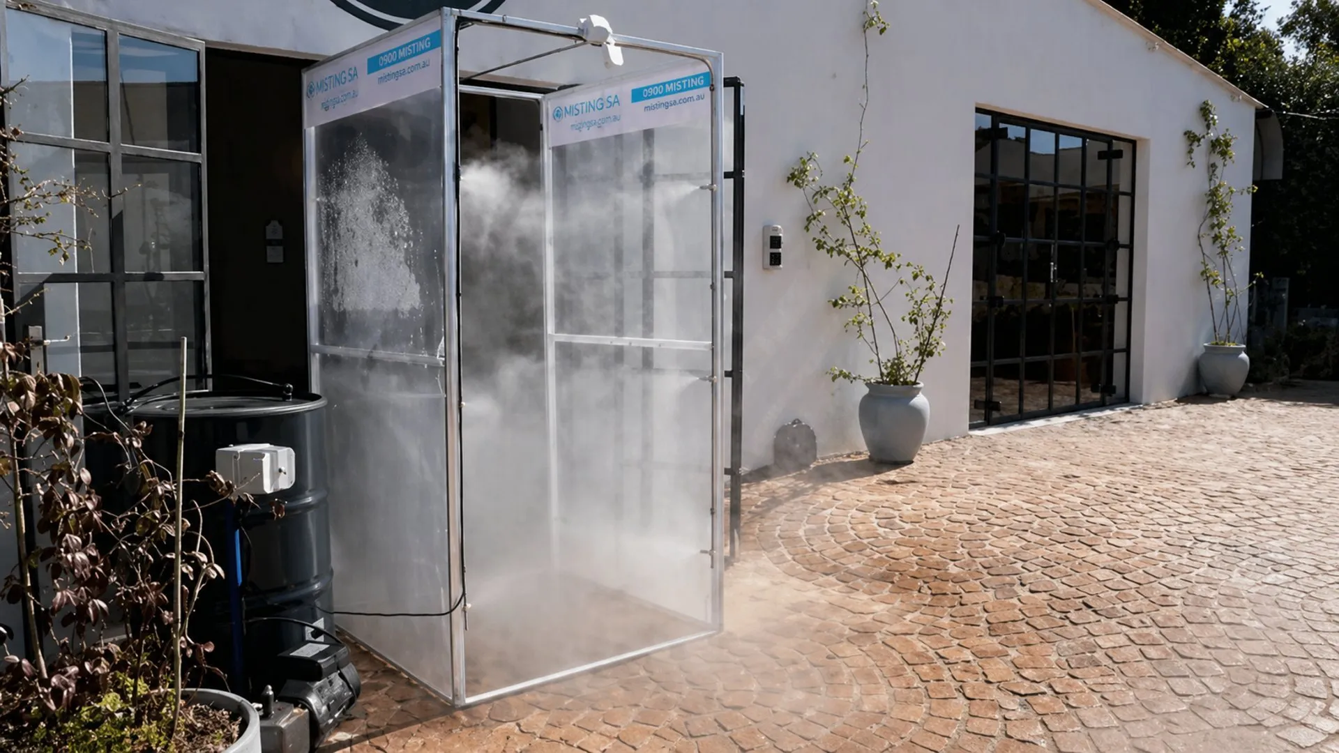 People sanitizing tunnel misting system biosecurity South Africa
